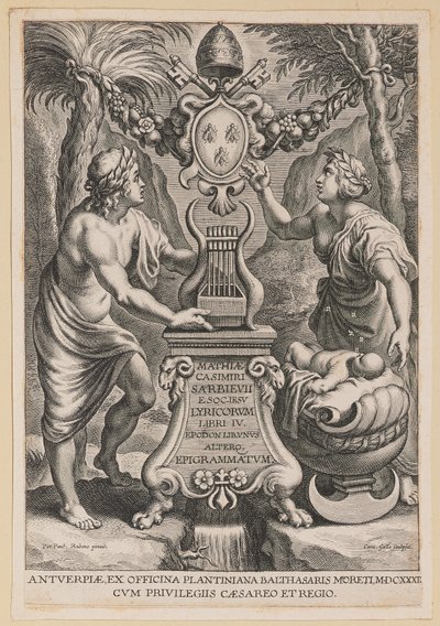 Strona tytułowa dla M.C. Sarbievsky, Lyricum Księga IV autorstwa Cornelis Galle I after Sir Peter Paul Rubens