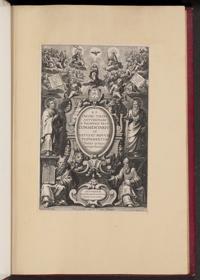 Strona tytułowa dla R.P. „Komentarz do Starego i Nowego Testamentu” Jamesa Tiriniego autorstwa Cornelis Galle I after Sir Peter Paul Rubens