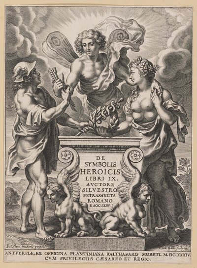 Strona tytułowa dla Silvester Pietrasanta, O heroicznych symbolach autorstwa Cornelis Galle I after Sir Peter Paul Rubens