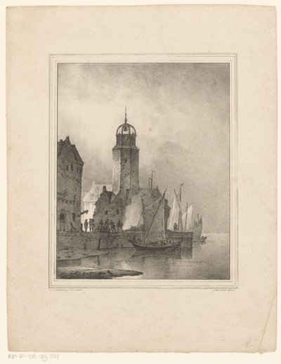 Żaglówki cumują w mieście autorstwa Cornelis Gerrit Verburgh