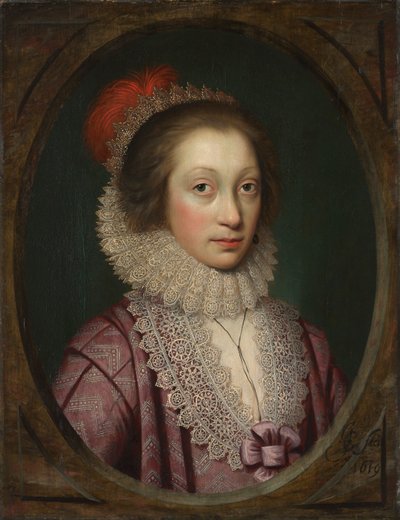Portret kobiety, prawdopodobnie Elizabeth Boothby, 1619. autorstwa Cornelis Jonson