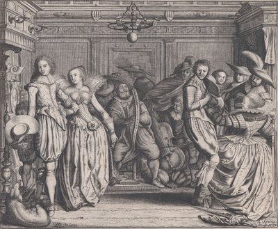 Wnętrze z tańczącymi parami i muzykami, ca. 1620. autorstwa Cornelis Koning