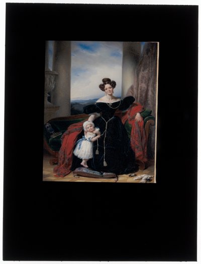 Portret kobiety siedzącej na kanapie w stylu biedermeier w towarzystwie córki autorstwa Cornelis Kruseman