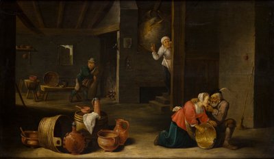 Nieprzyjemna niespodzianka (niedopasowana para) (olej na desce) autorstwa Cornelis Mahu