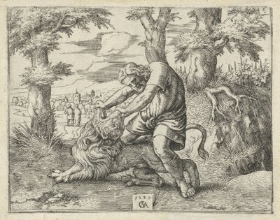 Samson zabija lwa Historia Samsona (tytuł serii) autorstwa Cornelis Massijs