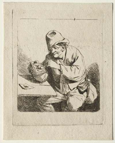 Chłop zapala fajkę, połowa XVII wieku. autorstwa Cornelis Pietersz Bega