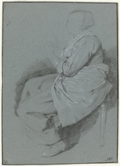 Siedząca kobieta, z profilu po lewej stronie, w fartuchu autorstwa Cornelis Pietersz. Bega