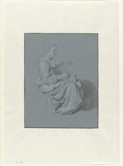 Siedząca kobieta, z profilu po prawej, z dzbanem w prawej ręce autorstwa Cornelis Pietersz. Bega