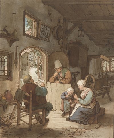 Czytnik gazet we wnętrzu autorstwa Cornelis Ploos van Amstel (signed by artist)