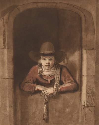 Chłopiec pochylający się nad dolnymi drzwiami, 1763, opublikowany 1765. autorstwa Cornelis Ploos van Amstel
