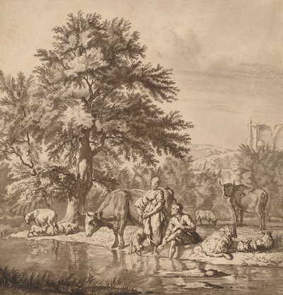 Pasterz i pasterka ze swoją trzodą, 1763, wydanie 1765. autorstwa Cornelis Ploos van Amstel