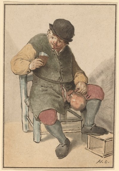 Siedzący chłop z dzbanem autorstwa Cornelis Ploos van Amstel after Adriaen
