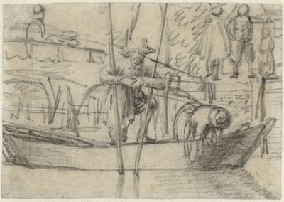 Mężczyzna i kobieta w łodzi przy brzegu autorstwa Cornelis Saftleven (attributed to)