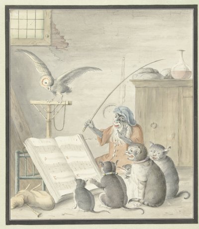 Wnętrze z koncertem kotów autorstwa Cornelis Saftleven (possibly)