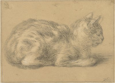 Siedzący kot, na prawo autorstwa Cornelis Saftleven (possibly)