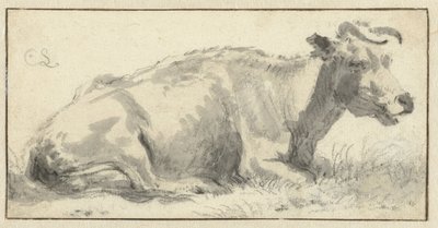 Leżąca krowa, w prawo autorstwa Cornelis Saftleven