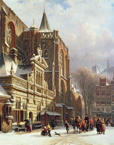 Widok na Hoofdwacht i Grote Kerk, Zwolle autorstwa Cornelis Springer