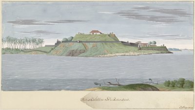 Fort Caliture na Cejlonie, widziany z rzeki Fortres Caliture od strony Revier (tytuł na obiekcie) autorstwa Cornelis Steiger