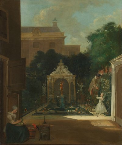 Ogród w Amsterdamie nad kanałem Ogród miejski w Amsterdamie autorstwa Cornelis Troost