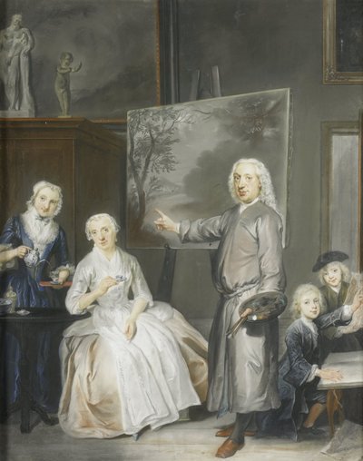 Malarz pejzażysta Dirk Dalens III (1688-1753) ze swoją drugą żoną Marią Schaack (zm. 1766) i dziećmi Anną (ur. 1725), Willemem (1737-60) i Jacobusem (1741-63) autorstwa Cornelis Troost