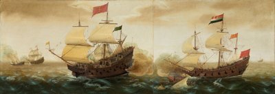 Spotkanie morskie pomiędzy holenderskimi i hiszpańskimi okrętami wojennymi, ok. 1618-1620 (olej na panelu) autorstwa Cornelis Verbeeck