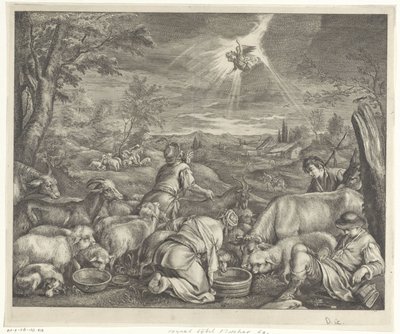 Abraham wyjeżdża do Sychem / Zwiastowanie pasterzom autorstwa Cornelis Visscher (II)