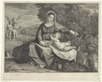 Maryja z Dzieciątkiem i Tobiaszem i Aniołem autorstwa Cornelis Visscher (II)