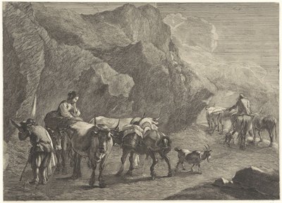 Skalisty krajobraz z pasterzami autorstwa Cornelis Visscher (II)