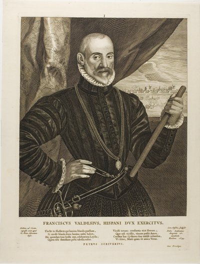 Francisco Valdes, hiszpański dowódca, płyta 1 z Quatuor Personae autorstwa Cornelis Visscher