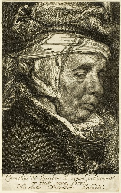 Głowa starej kobiety (tzw. portret matki Visschera) autorstwa Cornelis Visscher