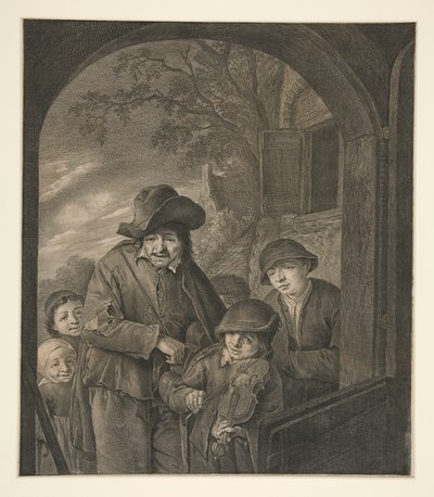 Bez tytułu (Muzycy w drzwiach gospody) autorstwa Cornelis Visscher