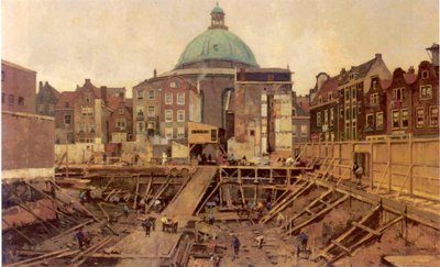 Plac budowy przy Hekelveld z Okrągłym Kościołem Luterańskim autorstwa Cornelis Vreedenburgh