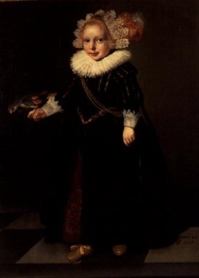 Dziewczyna ubrana w czarną sukienkę z piórkową sukienką autorstwa Cornelis de (follower of) Vos