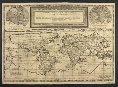 Mapa świata, uniwersalny opis całego świata autorstwa Cornelis de Jode
