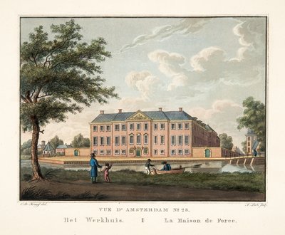 Widok na Amsterdam nr 25. Het Werkhuis. La Maison de Force, 1825 (ręcznie kolorowane grawerowanie) autorstwa Cornelis de Kruyff