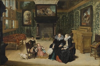 Wnętrze nazwane "salonem Rubensa" autorstwa Vos, Cornelis de (1584-1651). Olej na drewnie. Wymiary: 75x115cm. Muzeum Narodowe w Sztokholmie autorstwa Cornelis de Vos