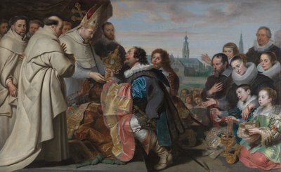 Przywrócenie skarbów kościelnych świętemu Norbertowi po pokonaniu heretyckiego Tankelina, z portretem rodziny Snoecków autorstwa Cornelis de Vos