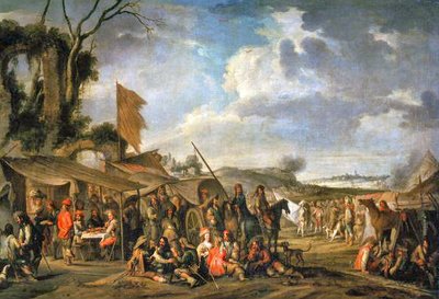 Obóz wojskowy przy niektórych ruinach autorstwa Cornelis de Wael