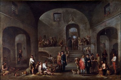 Siedem dzieł kaprala misericorde: „”wizyta więźniów”” Obraz Cornelisa De Waela (1592-1667) (ec.flam) Genes, kolekcja Banco di Chiavari autorstwa Cornelis de Wael