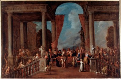 Uczynki miłosierdzia: przyodziać nagich (Malarstwo) autorstwa Cornelis de Wael