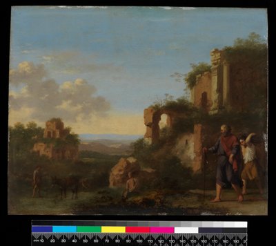 Krajobraz, z Abrahamem i Izaakiem, przed 1667 (olej na miedzi) autorstwa Cornelis van Poelenburgh
