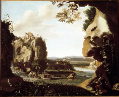 Orphee gra na skrzypcach u wejścia do piekła (malarstwo autorstwa Cornelis van Poelenburgh or Poelenburch