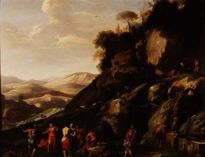 Chłopi tańczą w krajobrazie autorstwa Cornelis van Poelenburgh or Poelenburch