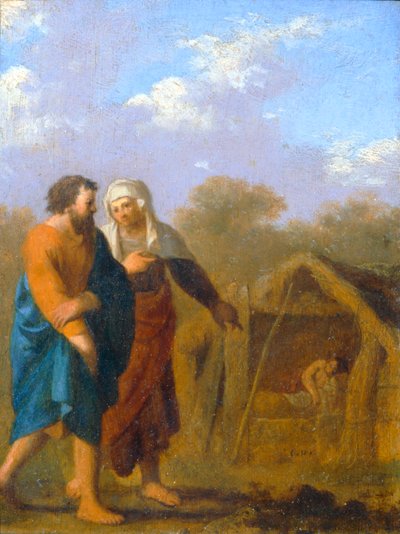 Sara prosi Abrahama, by pojął Hagar za drugą żonę... autorstwa Cornelis van Poelenburgh or Poelenburch