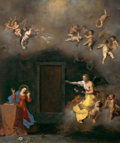 Zwiastowanie, Poelenburgh, Cornelis, van (1594/95-1667). Olej na miedzi, ok. 1635. Wymiary: 48x41 cm. Muzeum Historii Sztuki, Wiedeń autorstwa Cornelis van Poelenburgh or Poelenburch