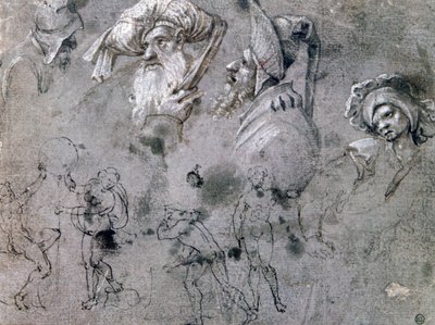 „Studium z głowami z wyrażeniami”, c1468-1533 autorstwa Cornelius Engebrechtsz