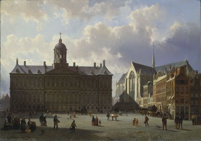 Plac Dam z Pałacem Królewskim, Amsterdam, 1855 autorstwa Cornelis Springer