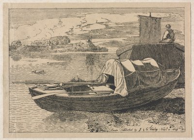 Łodzie na rzece, wiatrak w oddali, 1809. autorstwa Cornelius Varley