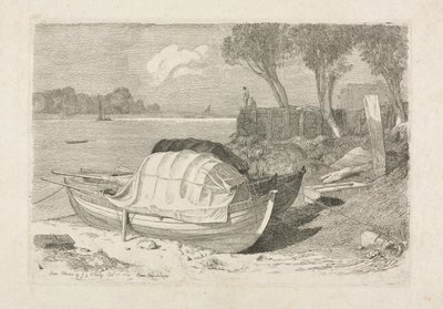 Dwie łodzie rybackie na plaży autorstwa Cornelius Varley