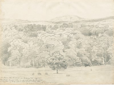 Wrottesley Hall - Widok na wzgórza Malvern: rysunek ołówkiem, 1820 autorstwa Cornelius Varley